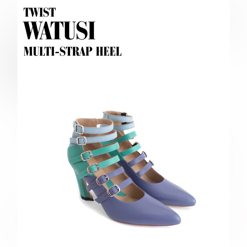 **SOLD**John Fluevog Twist Watusi blue green size 8.5